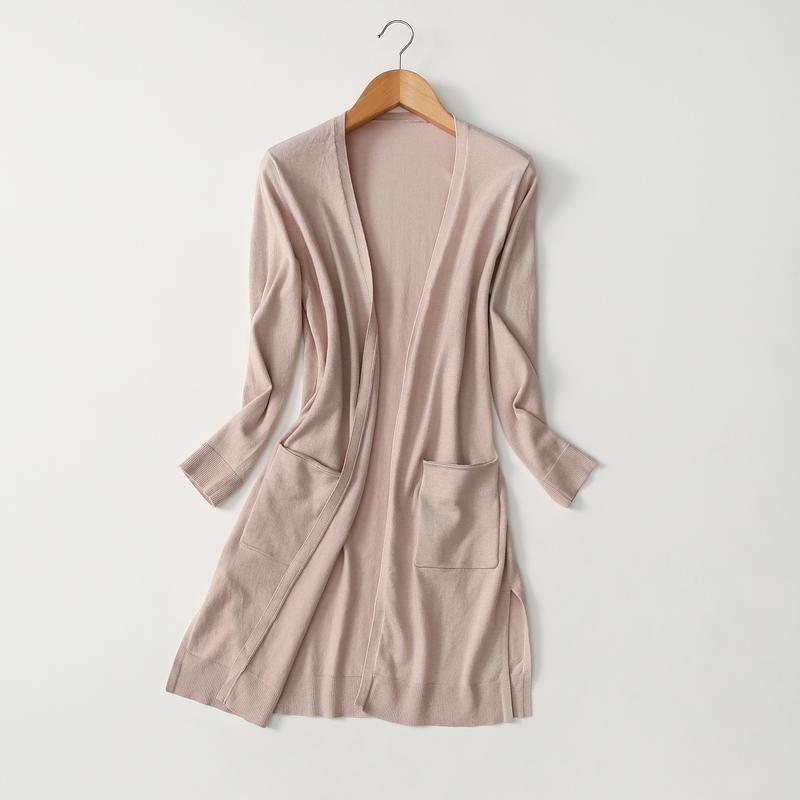 Export Export Women's Shawl Double Pocket Knitting Cardigan French Lazy Style Mid Length Long Length Drape No Pilling