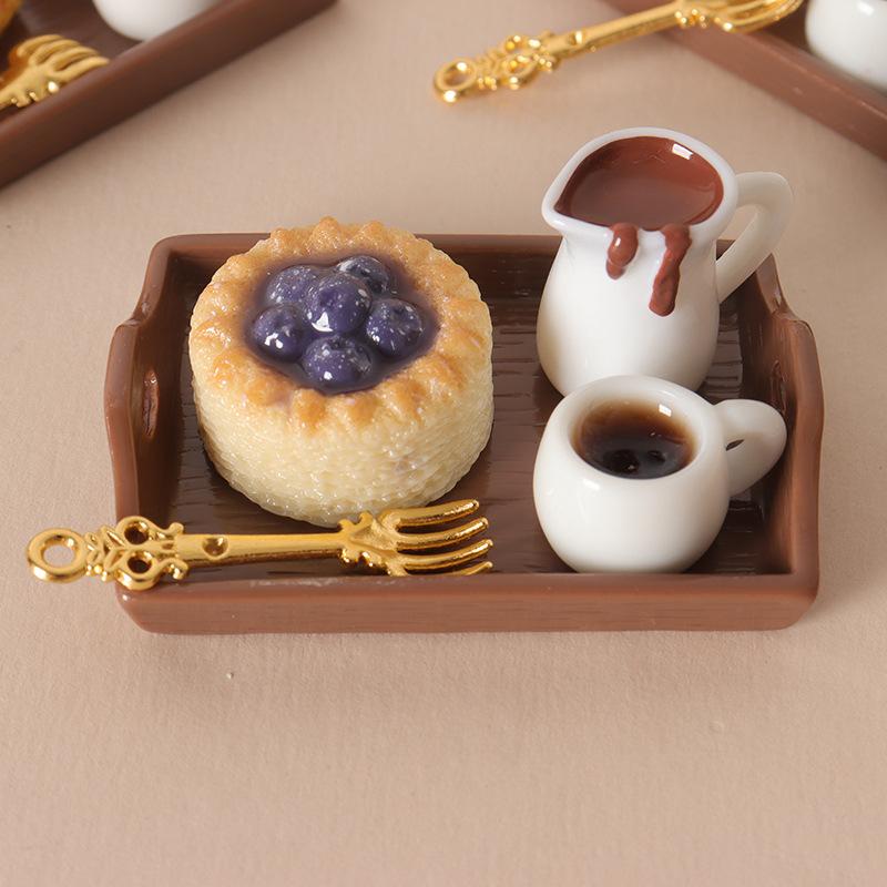 Realistic Dollhouse Miniature Coffee & Pastry Set Food Tray Accessory for Doll House Diorama Art Decor Collection Gift