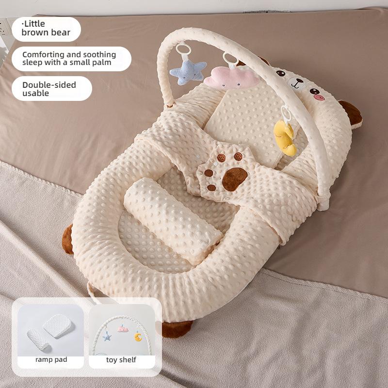 Newborns Soothing Crib with Slope Pad & Leg Rest and Toy Stand Rack for Comfort Nest Bed