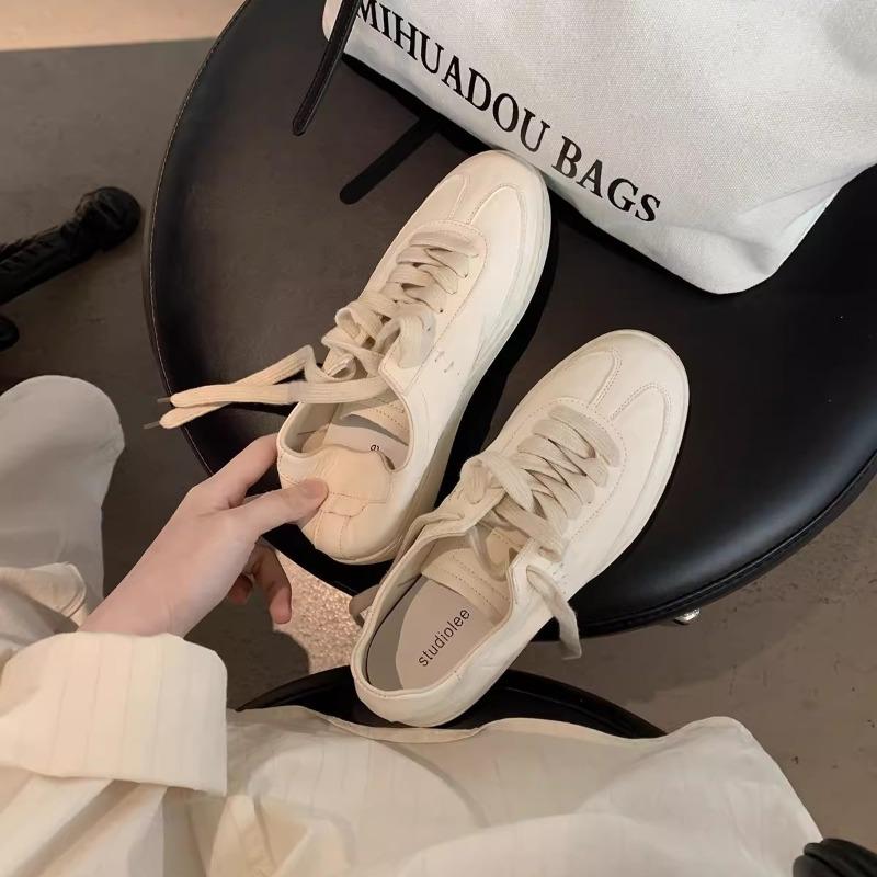 Cowhide leather lace-up casual versatile sports shoes color matching thick-soled soft waxy little white shoes women's board shoes