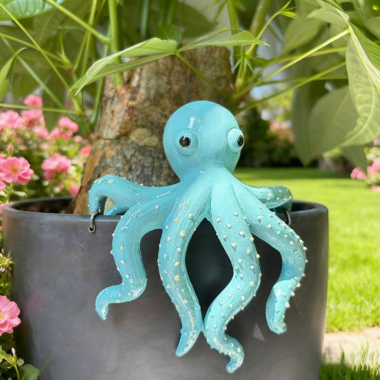 Flowerpot Pendant Blue Octopus Resin Decorative Hanging Planter Home Office Ocean Theme Desktop Decor