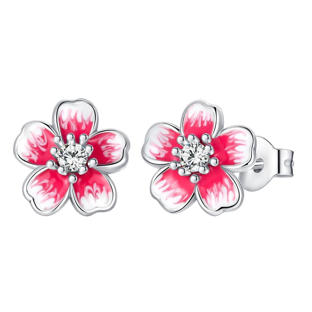 Original Earrings 925 Silver Fruit Series Cherry Strawberry Hoop Earrings Ear Studs Zircon Making Jewelry for Women Girl Party