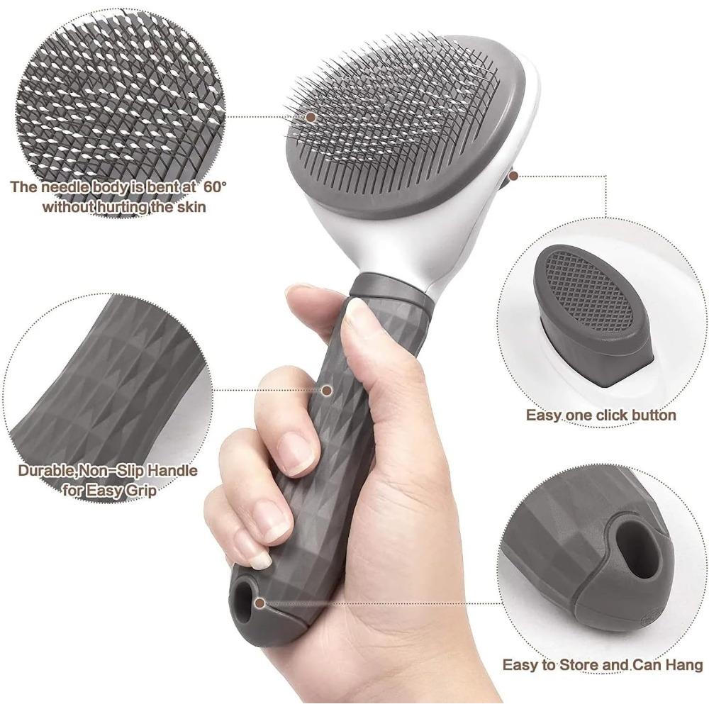Cat Grooming Brush, Self Cleaning Slicker Brushes for Dogs Cats Pet Grooming Brush Tool Gently Removes Loose Undercoat
