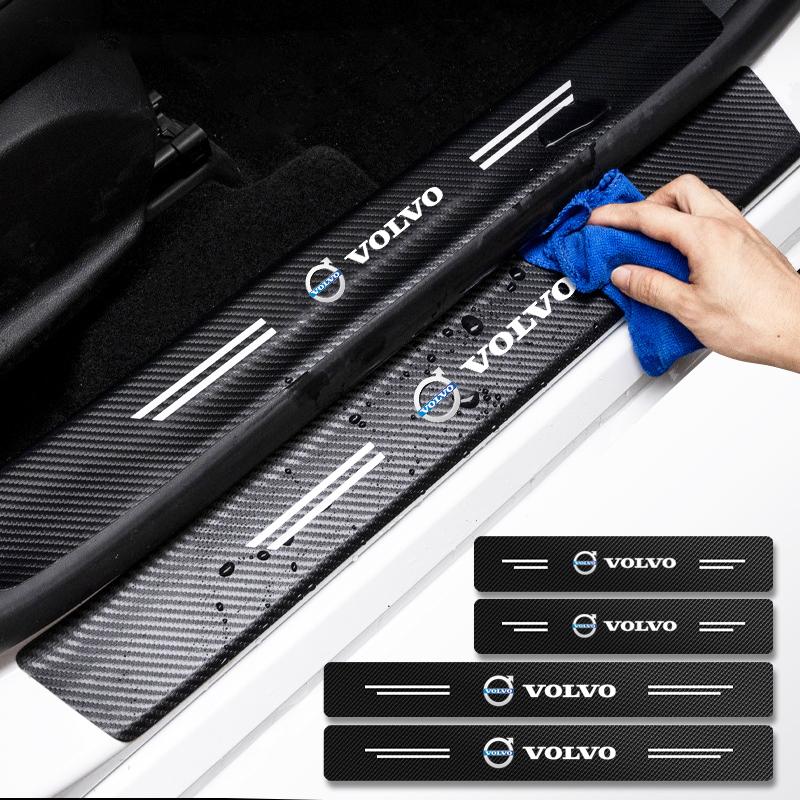 4PCS Carbon Fiber Car Sticker Auto Door Threshold Waterproof Stickers For Volvo RDESIGN XC60 XC90 S60 S80 S60L V40 V60 AWD V90