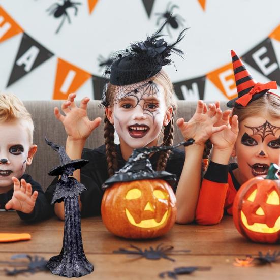Halloween Witch Statue Resin Hand-Painted Enchanting Witch Figurine Gothic Faceless Witch Sculpture for Home Haunted House Desktop Decor
