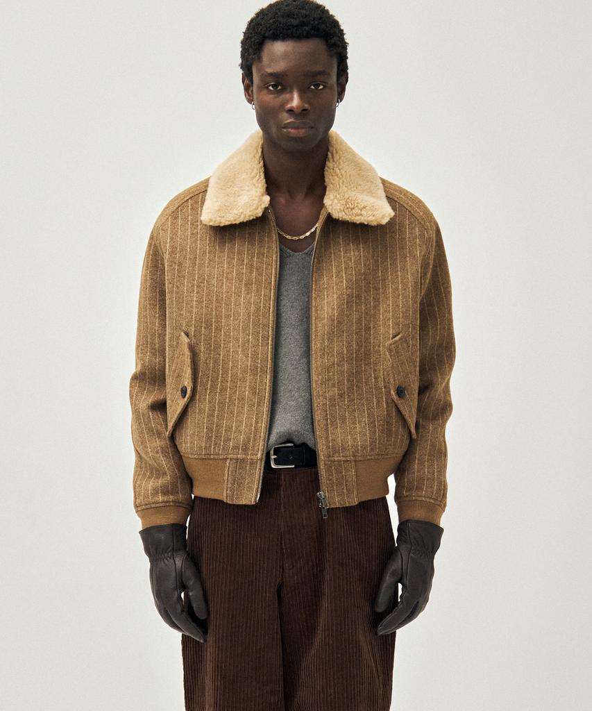 Noirer Shearling Wool Striped Blouson (Camel)