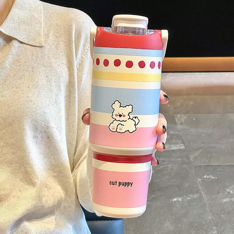 Ny högkvalitativ rostfri termosmugg med handtag bärbar sugrörsmugg stor kapacitet för studenter