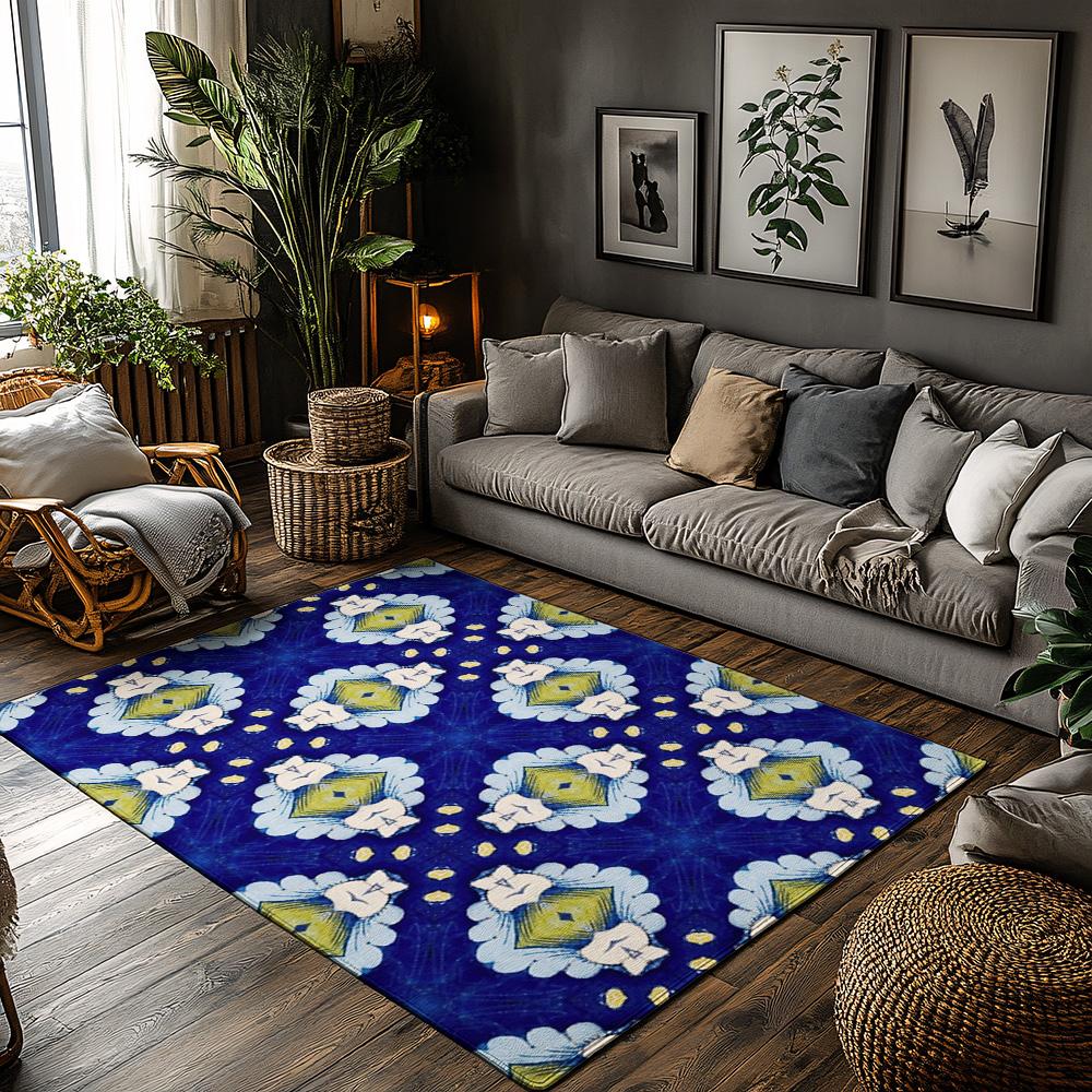 

Blue Persian Rug Vintage Area Rug Washable Non Slip Floor Mat Home Decor Living Room Carpet Bohemian Style Entryway Mat 60cm x 90cm