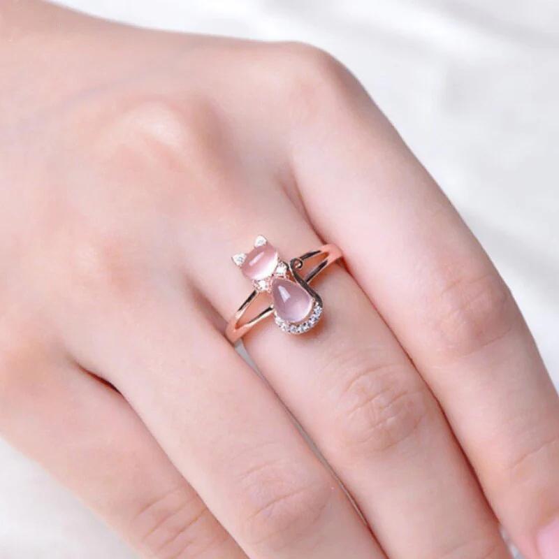 Rose Gold Color Cat Rings for Women Cute Girls Gift Exquisite Finger Accessories Party Daily Wearable Statement Jewelry