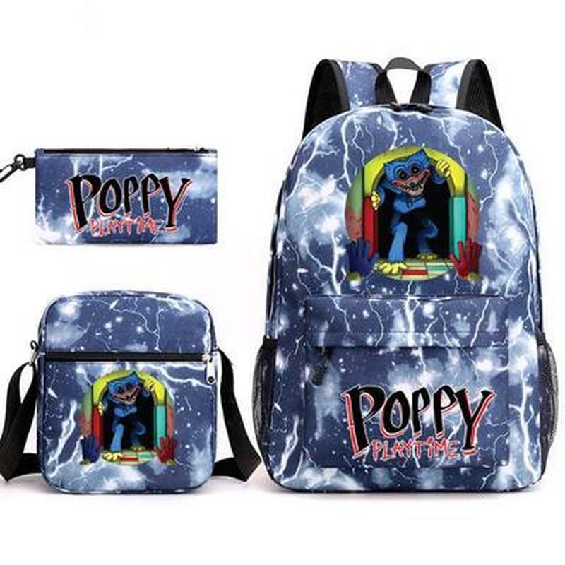 3 stk Mote Barn Poppy Playtime Skolevesker Huggy Wuggy Student Lerret Skoleryggsekker+Crossbody Bag+Pen Bag