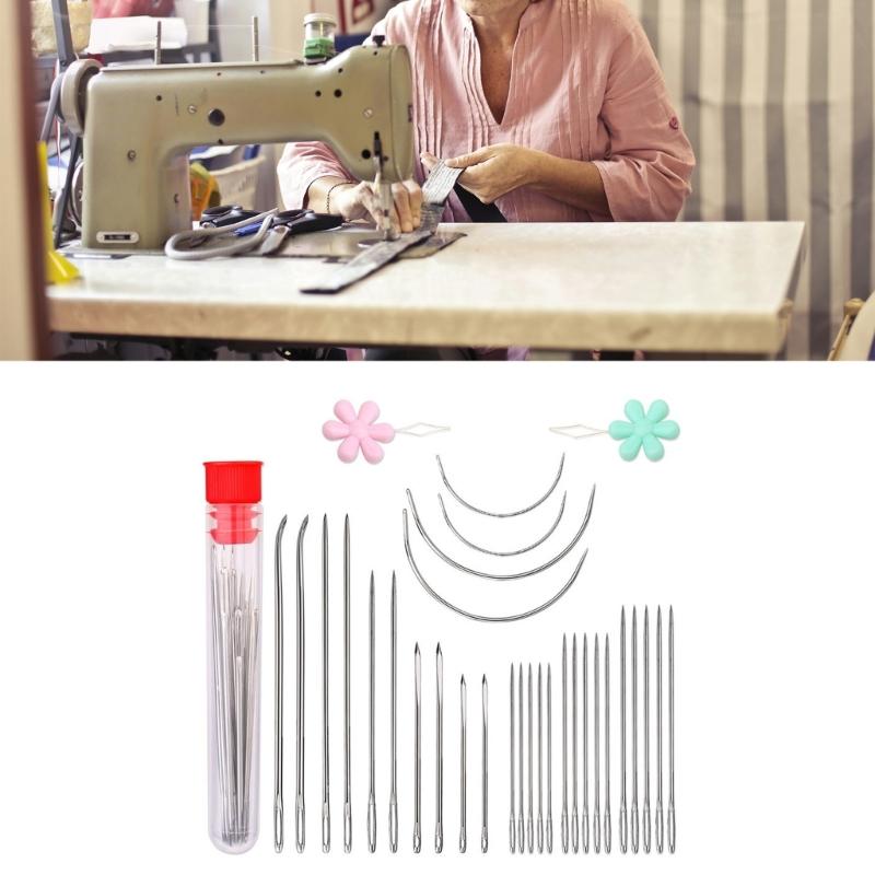 10 Set Knitting Needle with Bottle Big Eye Hand Sewing Needle Large Eye Curved Needle Stitching Needle for Sewing