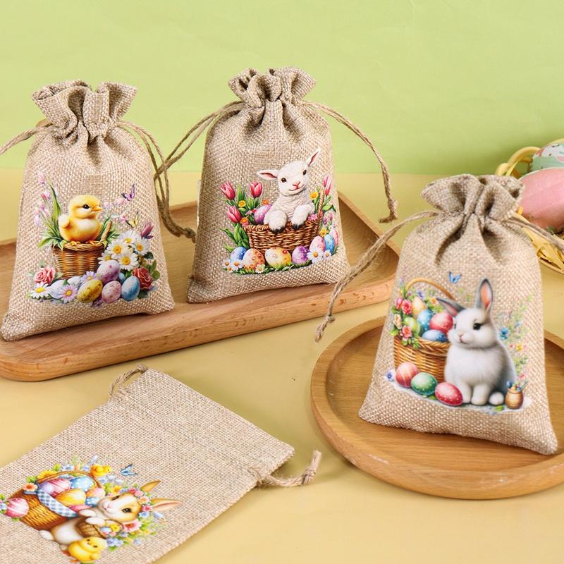 6Pcs Easter Linen Gift Bag Bunny Eggs Candy Cookie Packaging Bag Spring Easter Party Favor Supplies Kids Gifts Easter Decor 2026