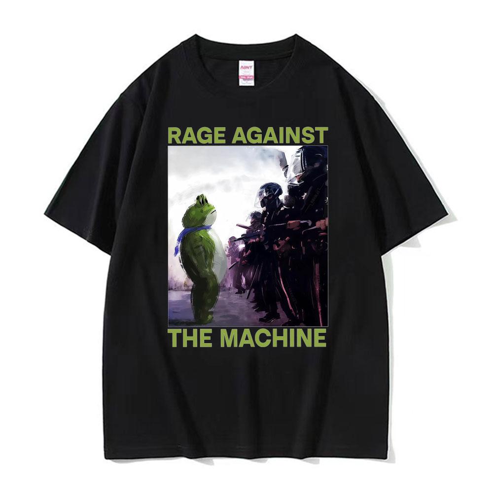 

Angry Machine Portland Frog Protests Meme Tshirt 2026 Summer Mens Womens Luxury Fashion Casual Cotton Oversized Tshirt M