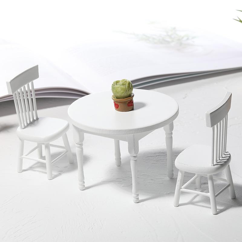 1/3Pcs 1:12 Mini Dollhouse Dining Table Chair Set Wooden Miniature Furniture for Dollhouse Micro Landscape Decor Kids Pretend Play Toy