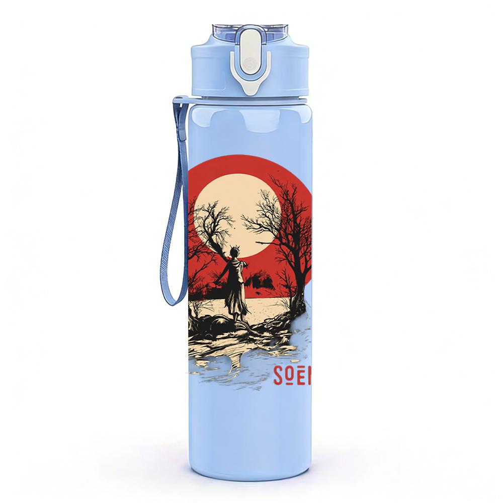1PC Red Skull Circular Horror Grunge Print 750ml Portable Sports Water Bottle Leakproof Gym Outdoor Travel Drink Cup