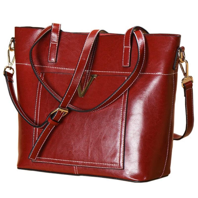 Summer Urban Simple Luggage and Leather Goods, Solid-color Tote Leather, Retro Women's Crossbody Bag