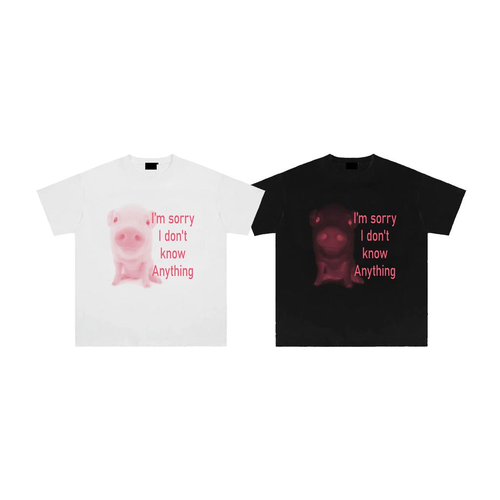 Cute Pink Pig Funny Slogan Couple Matching Cotton Tshirts Y2K Loose Casual Street Short Sleeve Lover Tees Lover Tees Harajuku