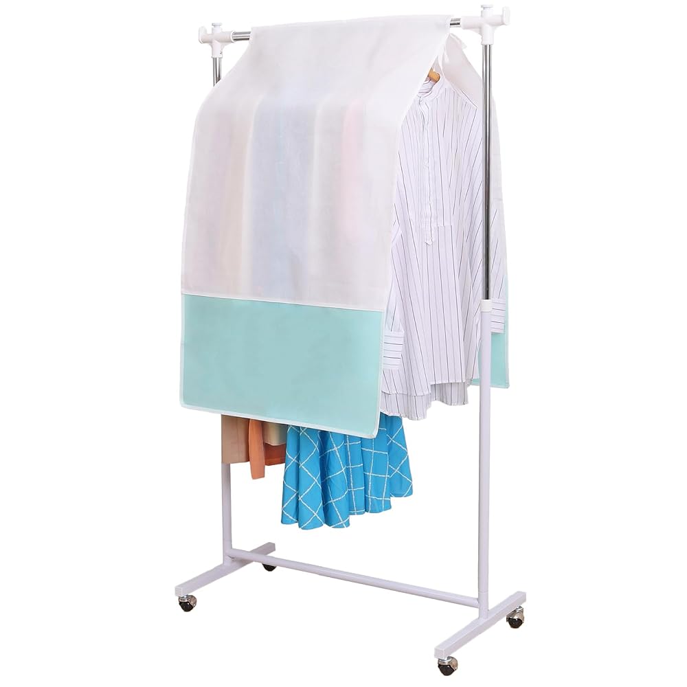 Astro Hanger Rack Cover, White x Light Green, Dehumidifying Garment Cover, Dustproof, Breathable