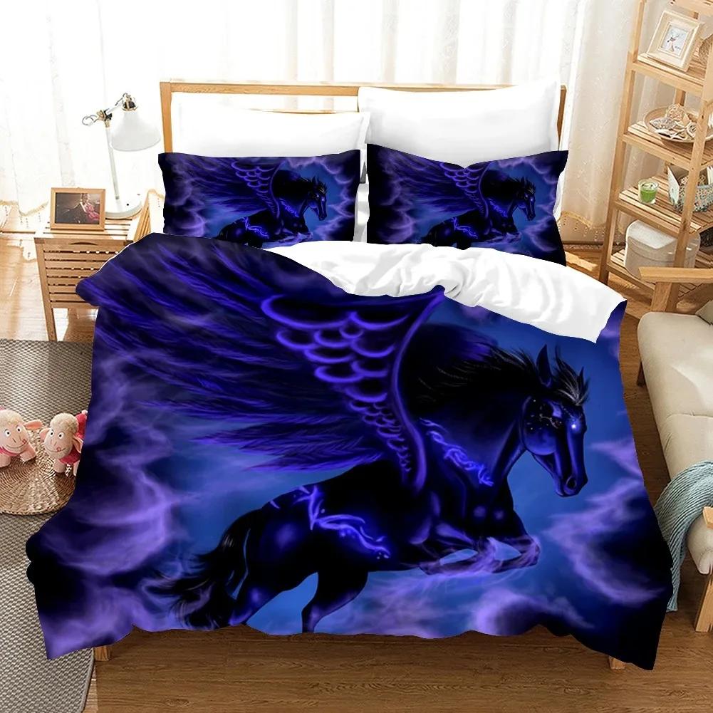 Einhorn Fiction Pferde Bettwäsche Set Für Kinder Cartoon Aniaml Bettbezug Twin King Size 3D Quilt Abdeckung Bett Set Großhandel