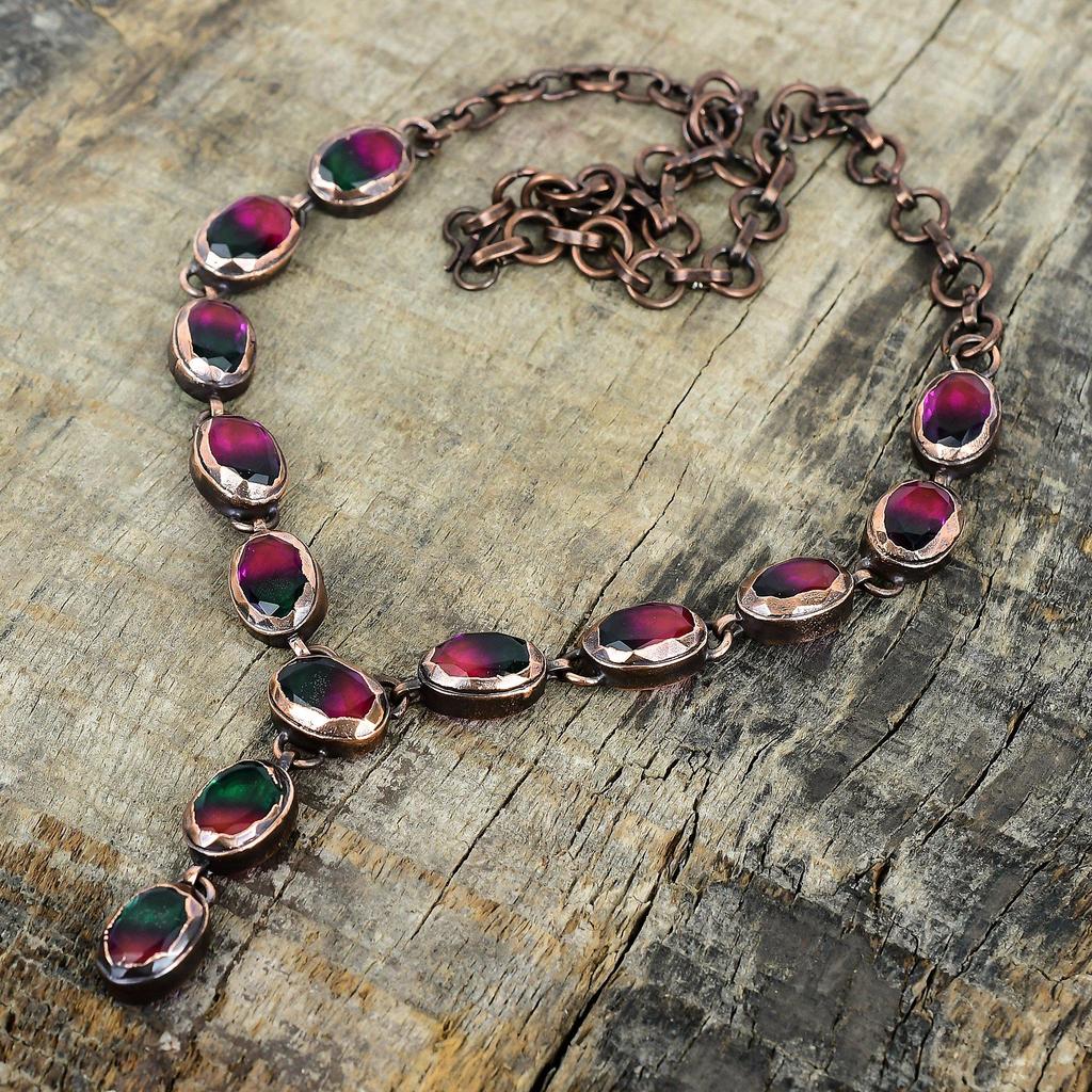 Facettierte mehrfarbige Turmalin Edelsteinkette elektrogeformte Kupferkette handgefertigte verstellbare Kettenhalskette Geburtsstein Schmuck Geschenke für Mama