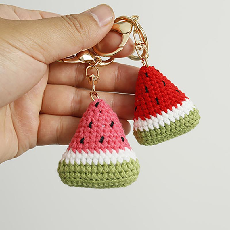 Sweet Hand-Woven Watermelon Pendant Keychain Cartoon Bag Hanging Decoration Car Keychain Bag Decoration Accessories Gifts