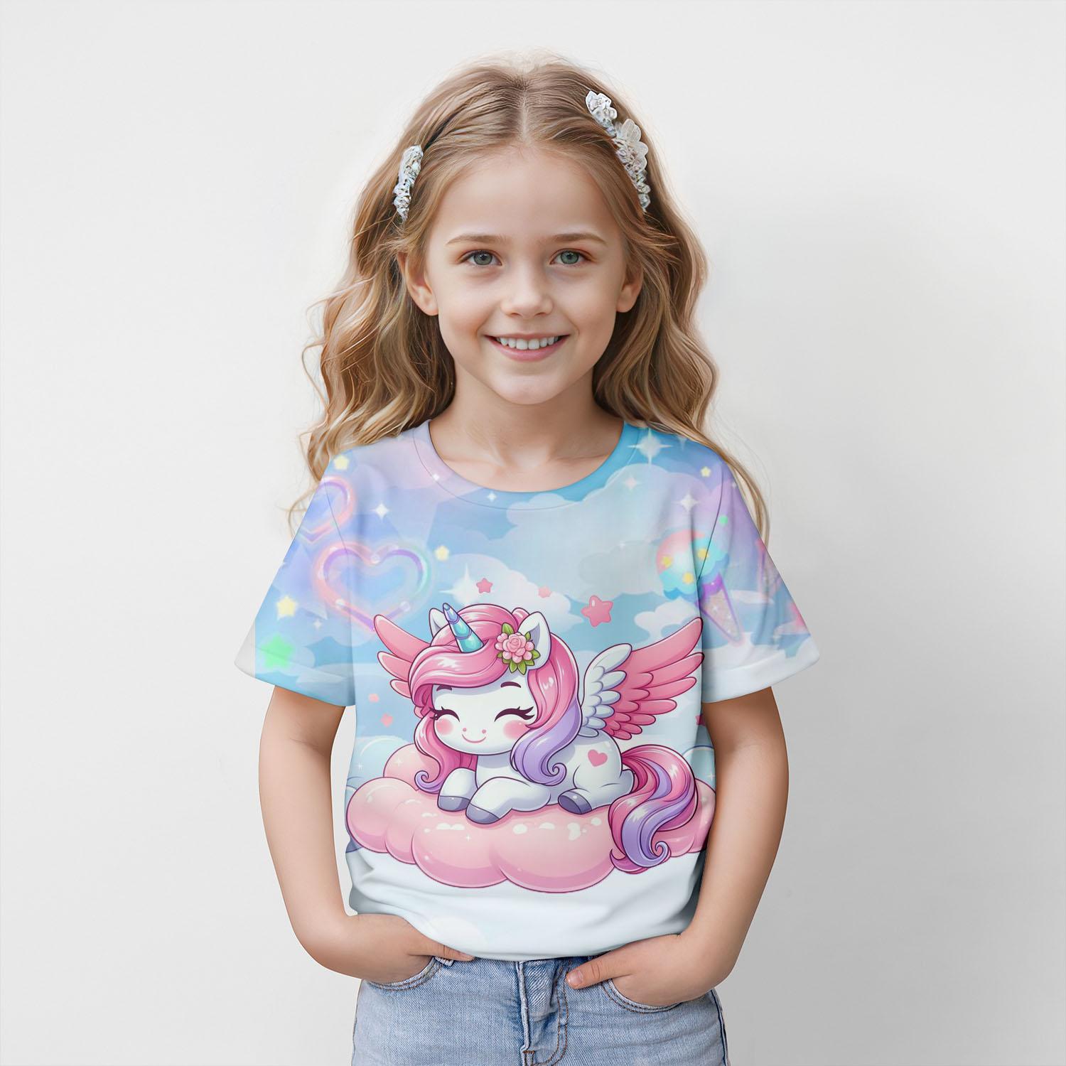 Xuhaijian02 Meisjeskleding Kinder T-shirt Korte Mouw Schattige 3D Cartoon Print Kinder Zomerkleding Roze Casual Meisjes Top Kinderkleding 100
