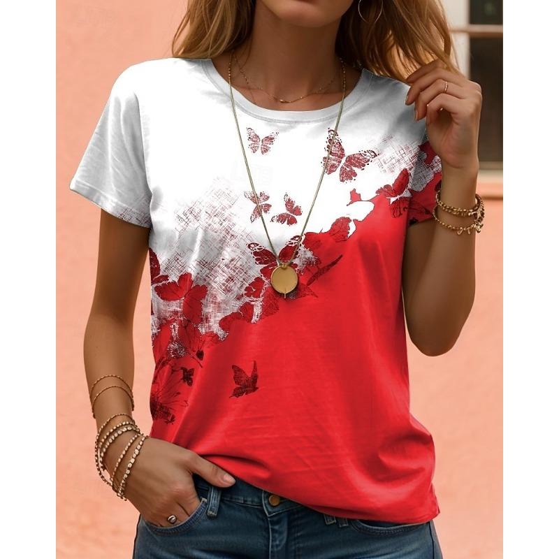 Women s T Shirt Print Floral Casual Short Sleeve Round Neck Regular Tops S