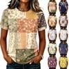 Damen Freizeit Raglanärmel Blumenmuster Kurzarm Top Rundhalsausschnitt Leichte Bluse Weicher Stoff Lockere Passform Sommerhemd
