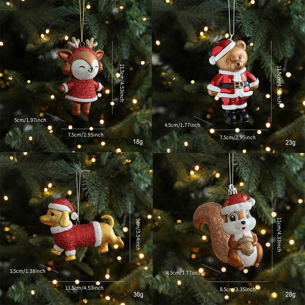 Plastic Fox Bear Pendant Colorful Christmas Resin Pendant Christmas Tree Decoration Xmas