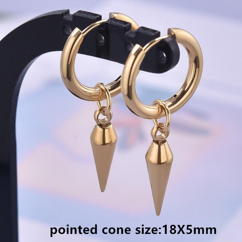 Nicht verblassend Unterschiedliche Länge Spitzkegel Hängeohrringe Edelstahl Runde Creolen für Damen Herren Schmuck Ohrpiercing Geschenk