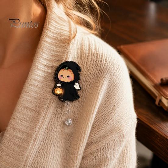 Holiday Badge Accessory Halloween Retractable Reel, Cute Pumpkin And Grim Reaper Design, Acrylic Clip for Nurses Smooth Pull Cord Nurse Doctor Teacher