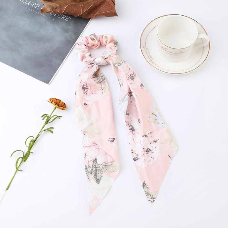 Fashion Print Chiffon Long Ribbon Scrunchies Women Girls Ponytail Scarf Elastic Hair Bands Ties Hair Accessories