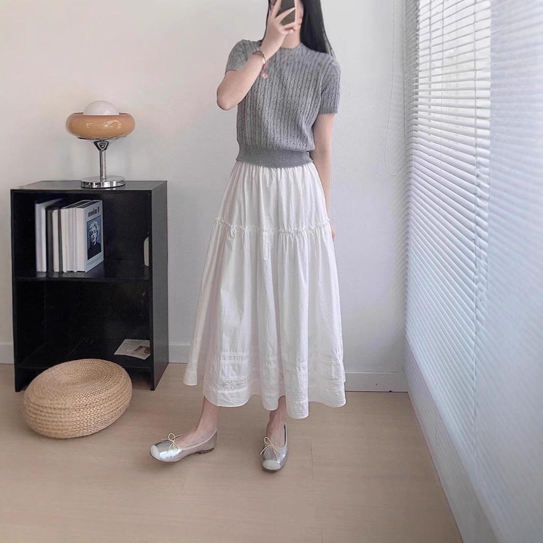 

Spring 2025 Women s High Waist White Lace Patchwork Midi Skirt Small белый