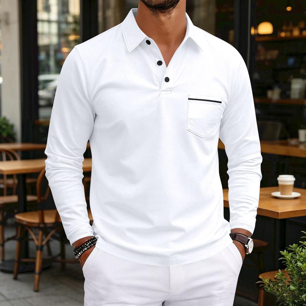 Men's Casual Long Sleeve V-Neck Button Front Shirt with Pocket