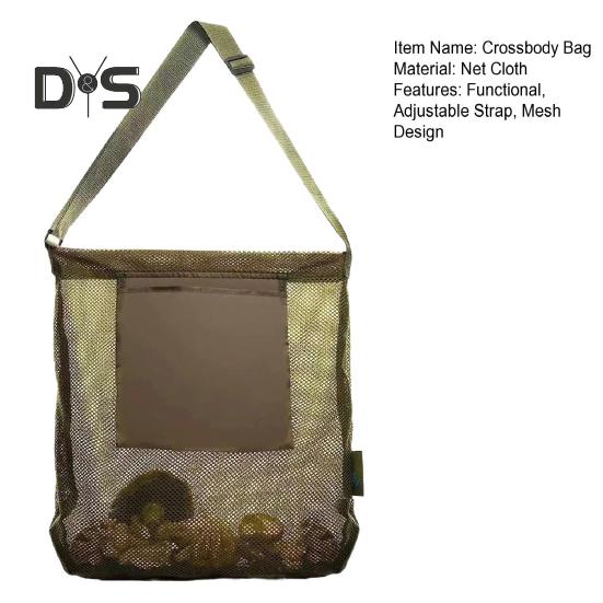 Mushroom Picking Net Bag Mesh Garden Fruit Harvest Basket Mushroom Hunting Crossbody Bag with Adjustable Strap for Outdoor Activities