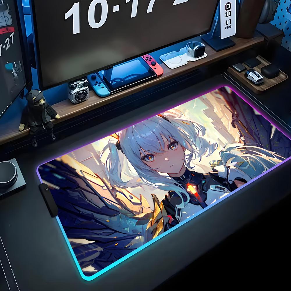 Anime Girl Mecha Mouse Pad RGB Gaming Mousepad Big LED Pad PC Desk Mat Luminous Mouse Pad Large Keyboard Mats Table Rug With