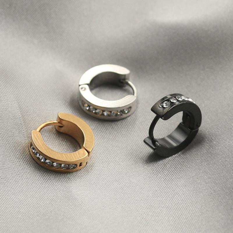 Punk Stainless Steel Hoops Earrings for Men Silver Color Crystal Earring Man Punk Style Cubic Zirconia Jewelry Male Accessories