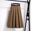 Koreanischer Anzug mit hoher Taille, Faltenrock, Übergrößenröcke für Damen, Frühling, Elegant, Einfarbig, Wickel-Schirmröcke für Damen