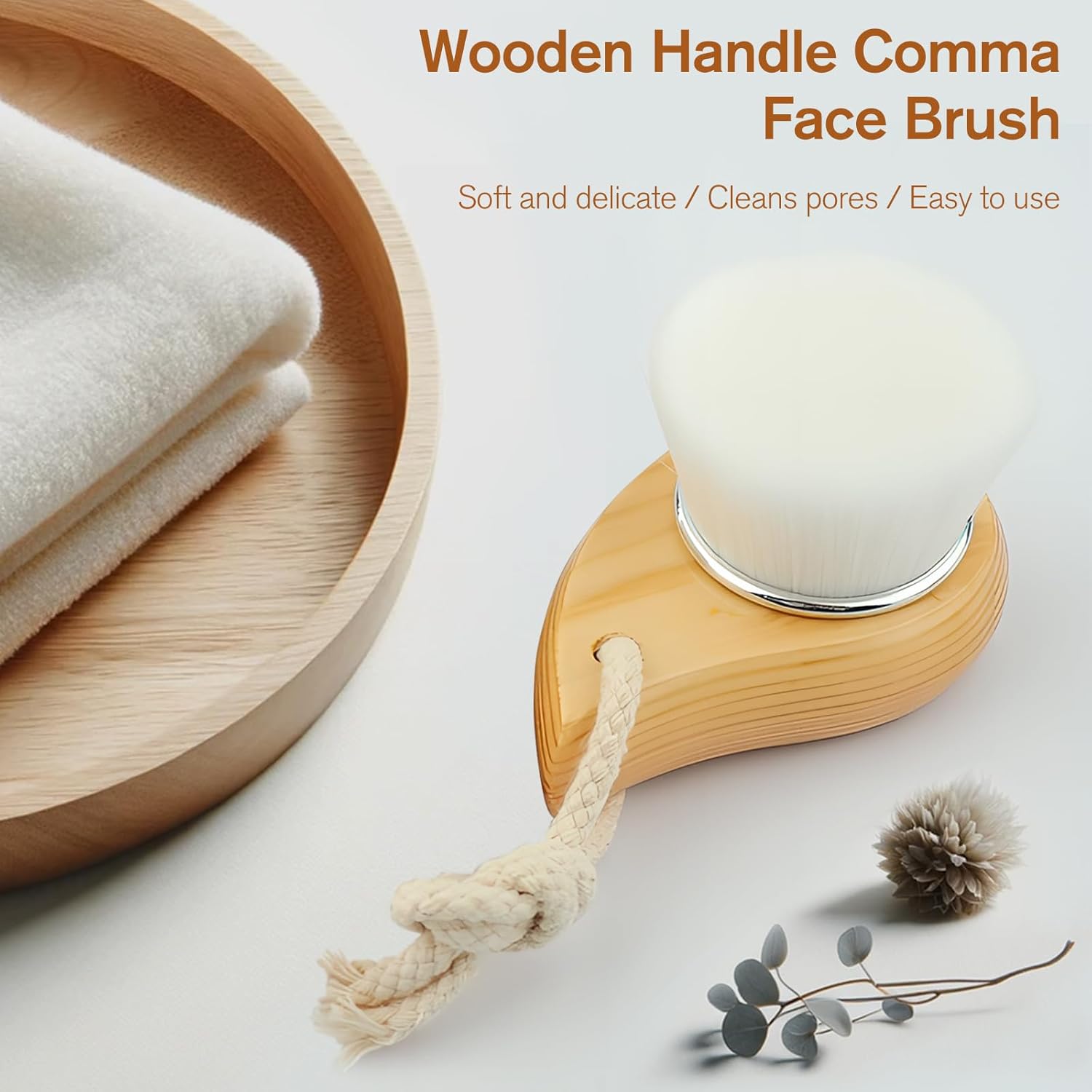 Soft Bristle Facial Cleansing Brush for Deep Pore Cleaning, Travel-Friendly Face Beauty Brush with Ergonomic Handle, Brown