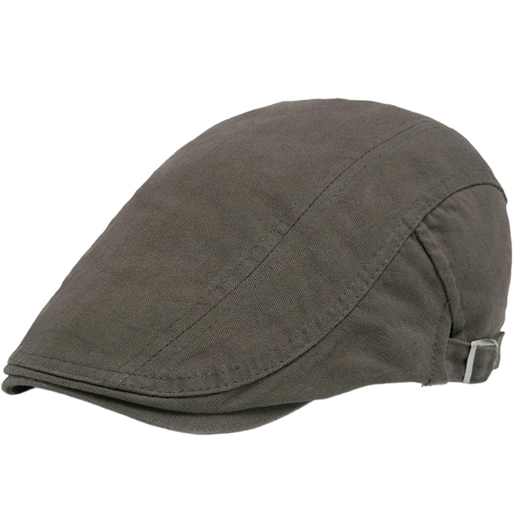 Men's Casual Cotton Beret Hat Classic British Style Retro Solid Color Sunshade Flat Cap Adjustable Size Duckbill Ivy Cap