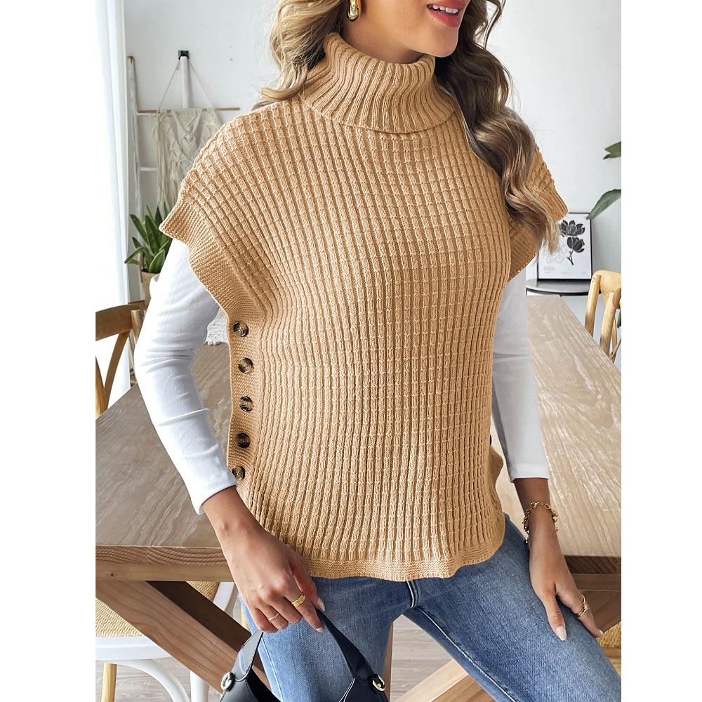 

Женские весенне-осенние пуловеры и свитера, жилет с боковой пуговичной отделкой, водолазка, повседневные вязаные майки Free Size верблюд