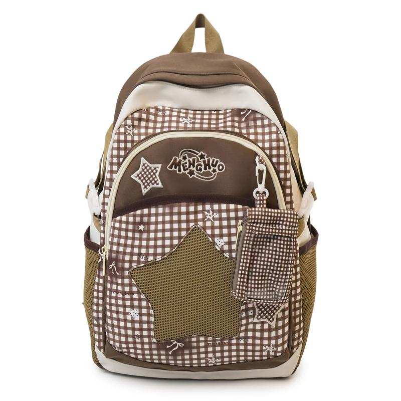 Junior High School Student Schoolbag Women s Large Capacity Backpack Lightweight Travel Backpack with Coin Purse коричневый