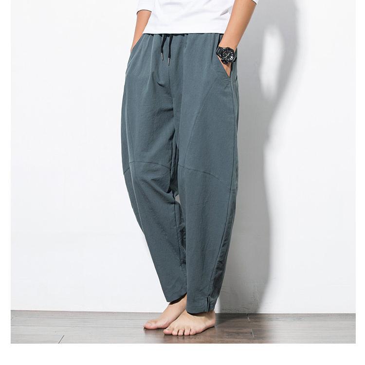 Pantaloni Casual Oversize da Uomo, Pantaloncini a Lanterna Larghi da Uomo in Cotone e Lino con Coulisse Hip-hop