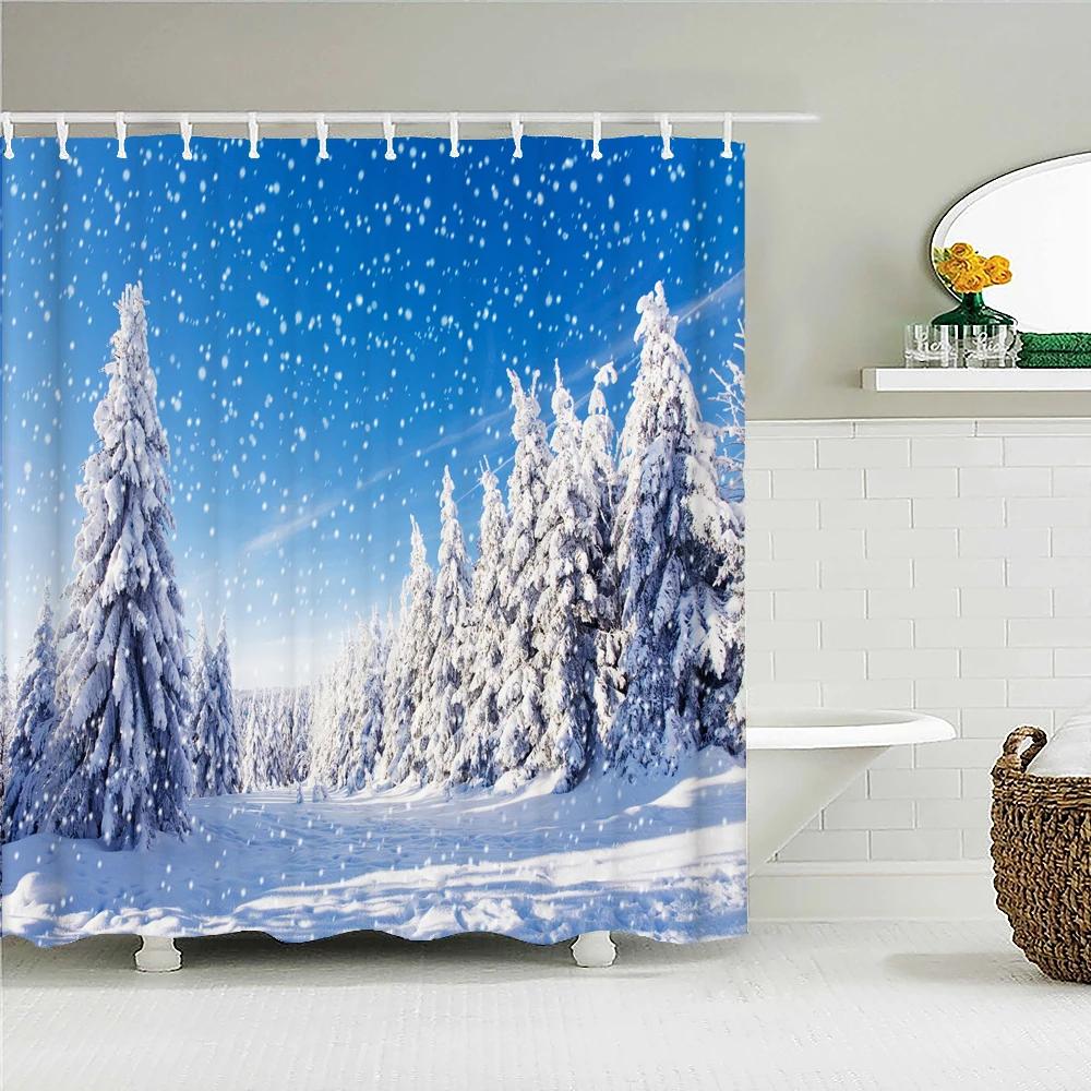 Winter Cedar Trees Natural Landscape Shower Curtains Bathroom Curtain Frabic Waterproof Polyester Bathroom Curtains With Hooks