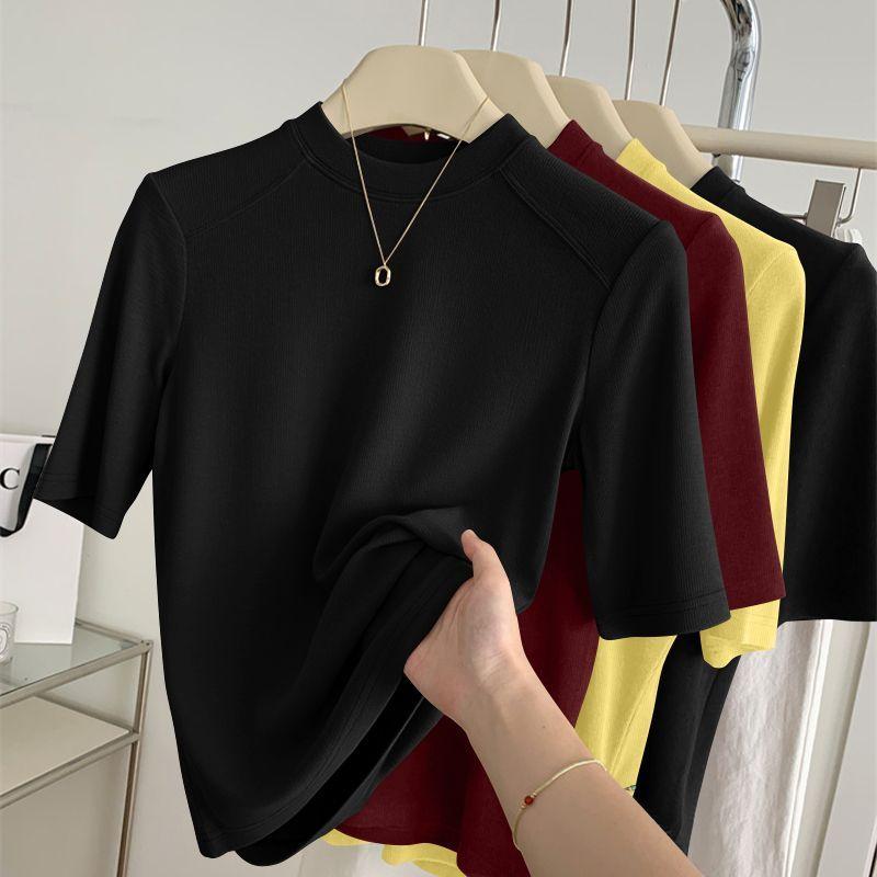 Women Spring Autumnr Mid Sleeve Top Slim Fit New Mock Neck T-shirt