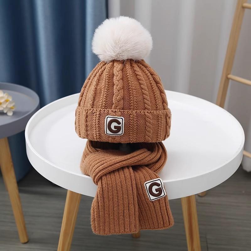 Children's knitted hats and scarves suits for men and women in autumn and winter thickened warm ear protection baby hoods
