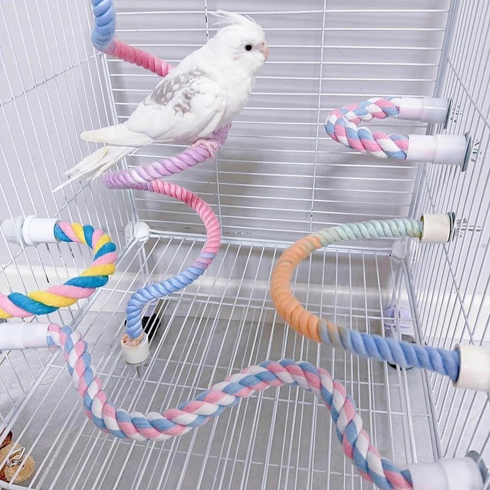 Sturdy Colored Cotton Parrot Pole Flexible Bird Cotton Rope Swing Thick Bird Bite Toy  Cage