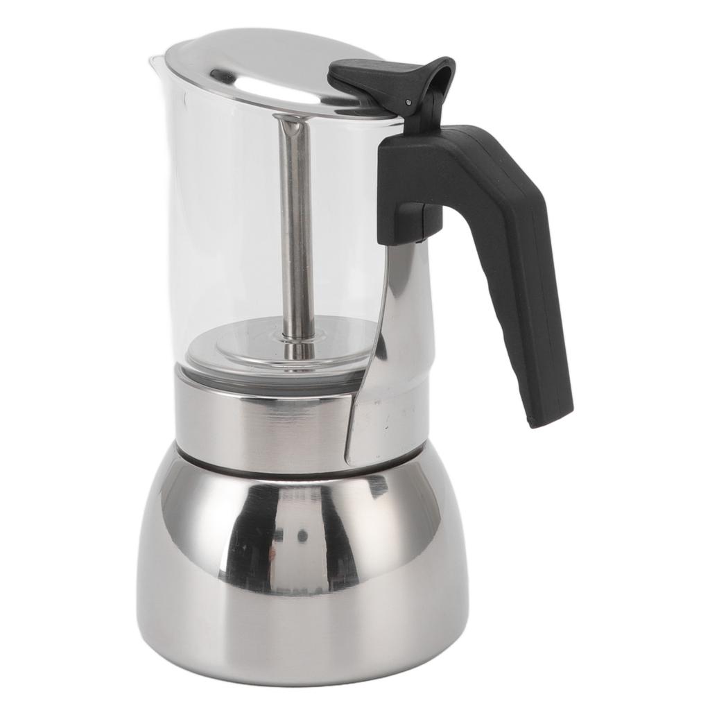 Glass Moka Pot Stainless Steel Heat Resistant Portable Classic Italian Coffee Maker for Home and Cafe 300ML