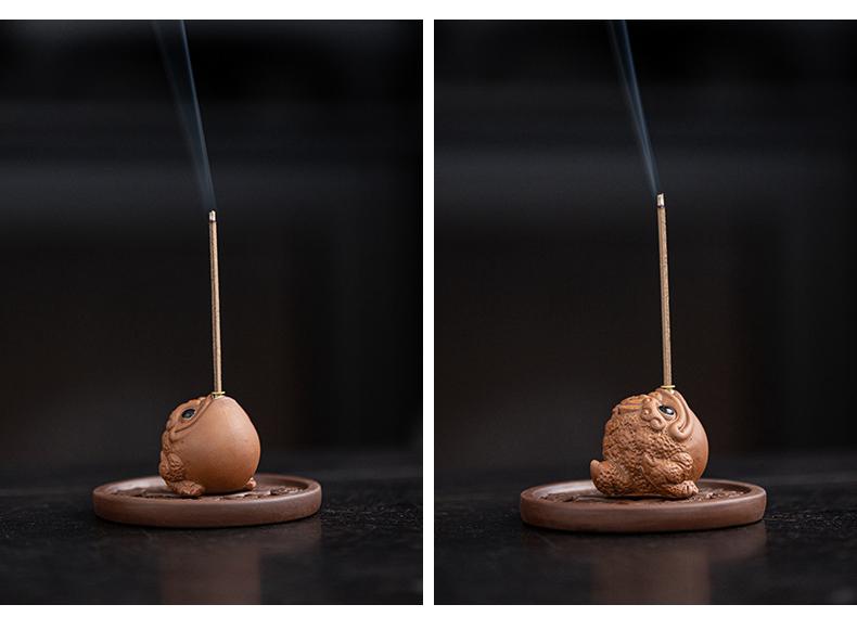 Purple Clay Golden Toad Incense Burner - Indoor Zen Tabletop Aroma Holder