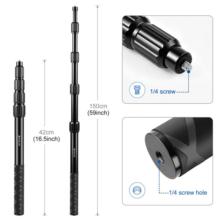 1.5m Aluminum Alloy Invisible Selfie Stick
